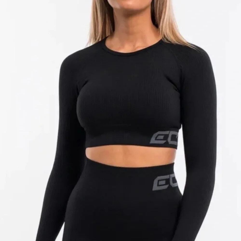 Echt Arise Comfort Seamless Ribbed Cropped Gym Workout Long Sleeve Top Size S